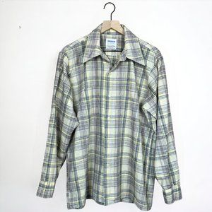 Golden Key Vintage 70s 80s Yellow Blue Pink Long Sleeve Button Down Shirt L